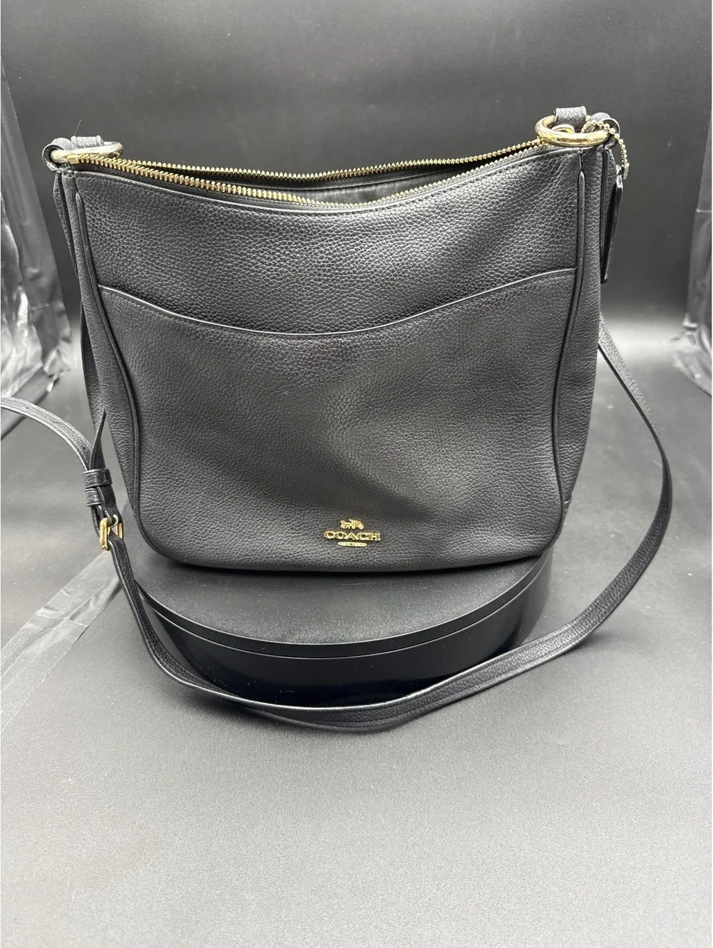 Coach Black Leather Crossbody Bag with Gold Hardware